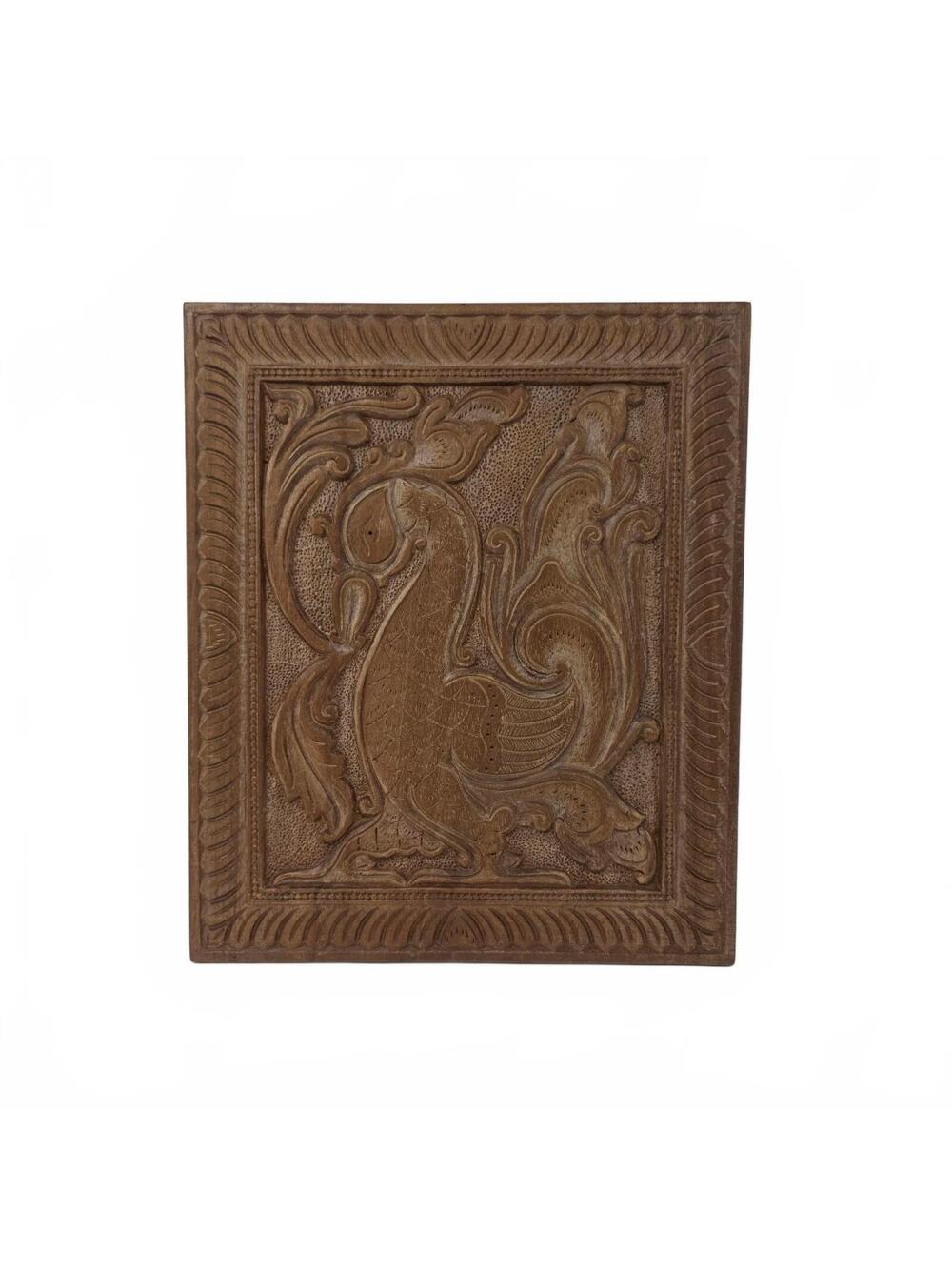 Hand Carved Indian Wood Annapakshi Peacock Bird Wall Plaque 11.75 Inch